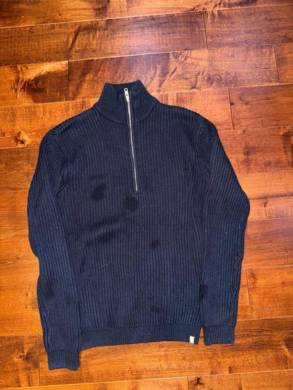 Minimum Dark Blue Ribbed Quarter Zip Sweater